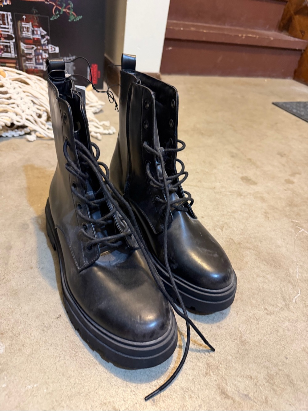 a new day Black Chunky Lace-Up Platform Combat Boots